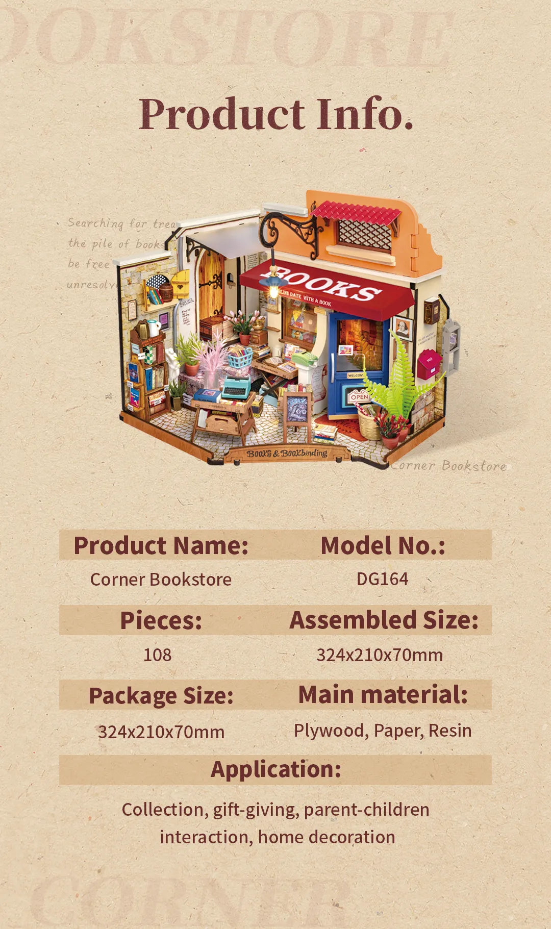 Corner Bookstore - DIY Miniature House Kit