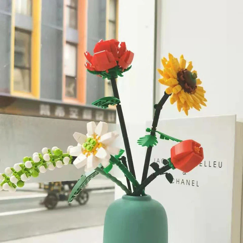Sunflower Rose Saffron Hypericum | LOZ 1659 Mini Block Eternal Flower