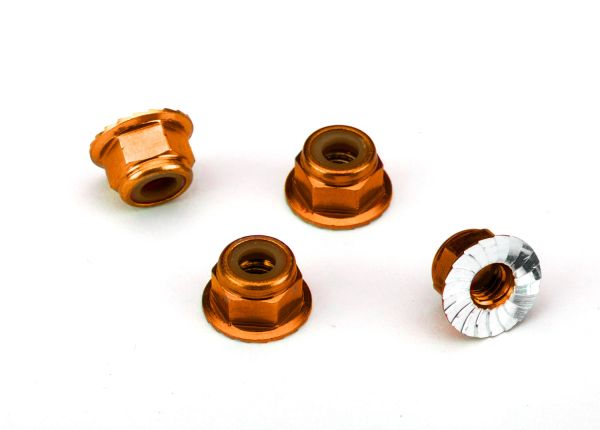 4mm Aluminum Flanged Serrated Nuts (Orange) (x4)