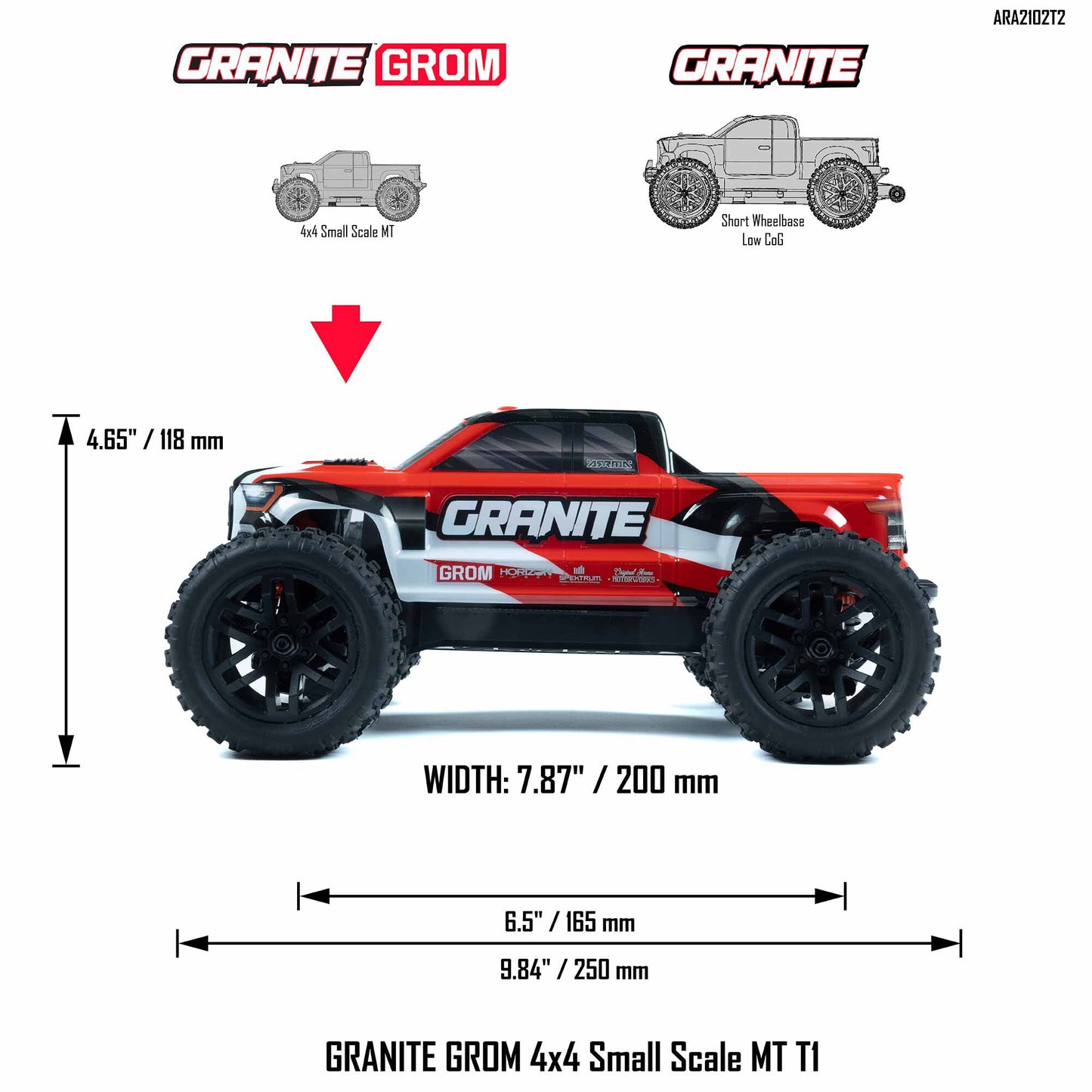 Arrma Granite Grom   4x4 Small Scale MT, Red