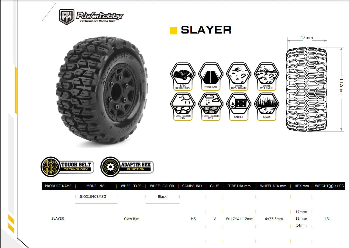 Ex-Slayer SCT Belted Tires (x2) - Pre-Mounted