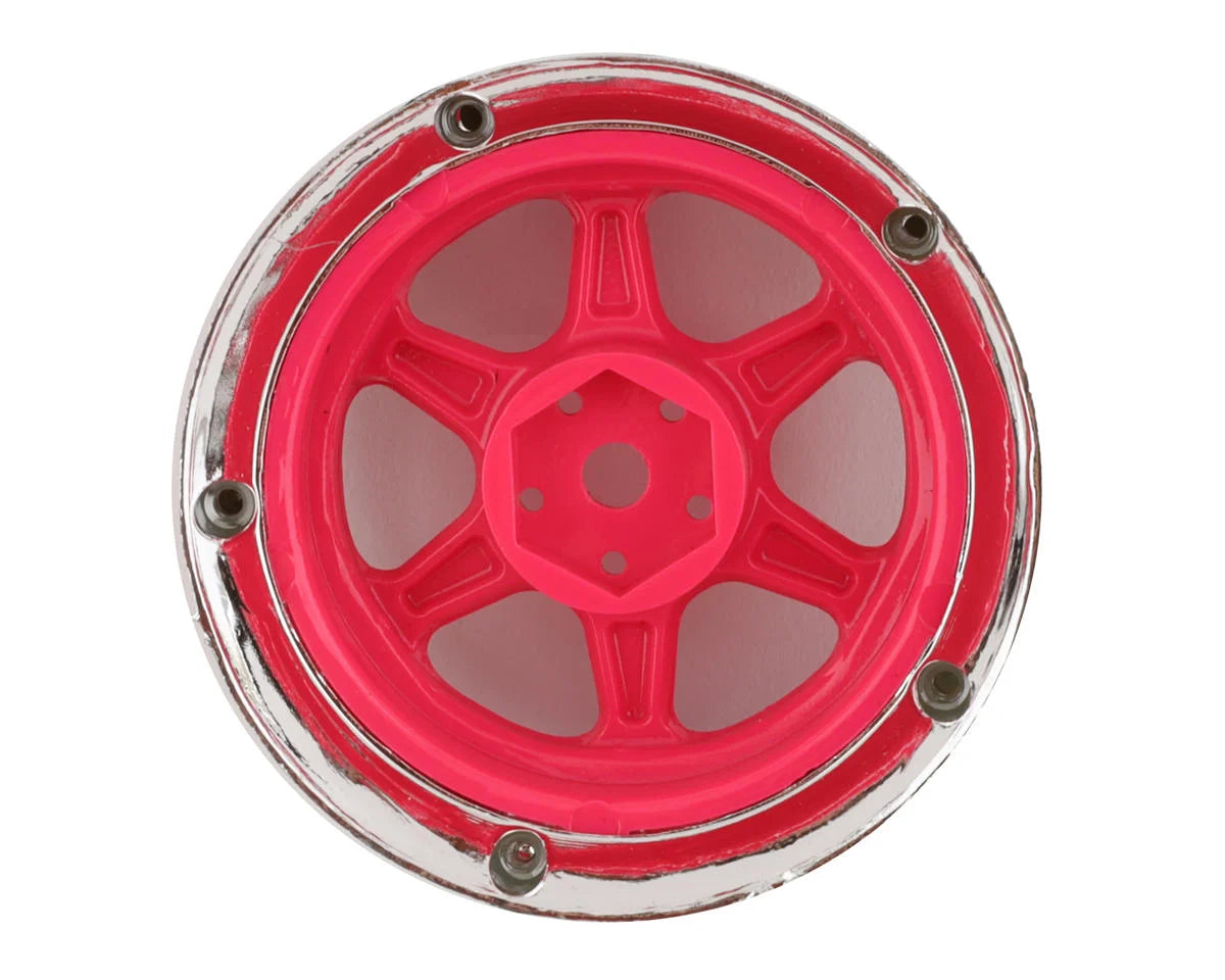 6 Spoke Drift Wheel (Pink Face/Chrome Lip/Chrome Rivets)