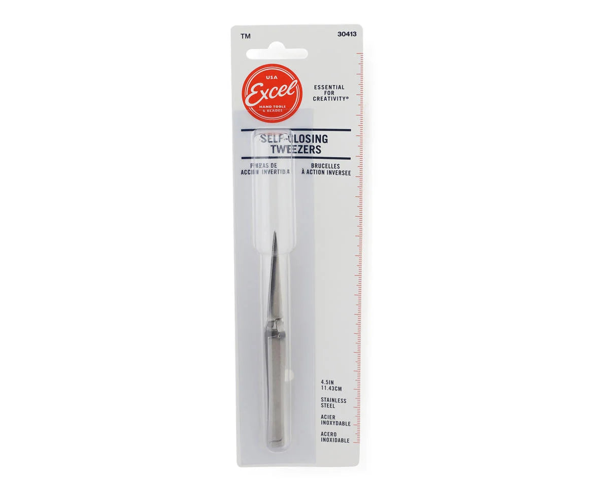 Pointed Self Closing Stainless Steel Tweezers (4.5in)