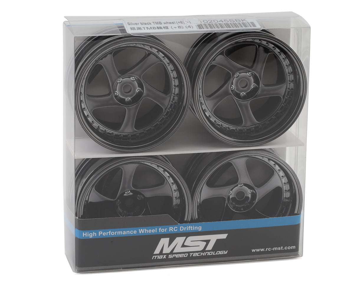 TMB 1/10 Drift Wheels (Silver Black) (+8) (x4) w/Mounting Foam