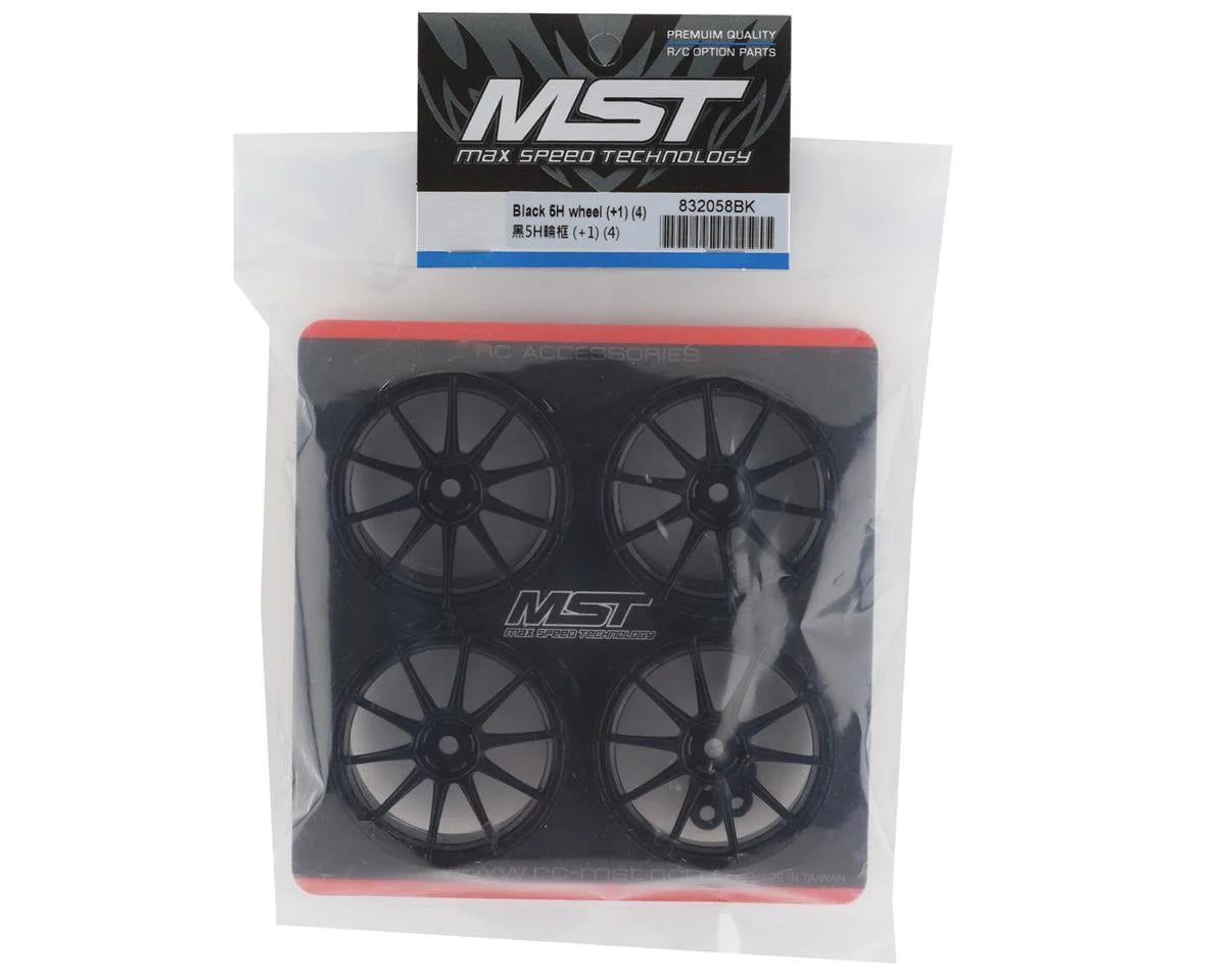 MST Black 5H wheel (+1) (4) w/12mm Hex