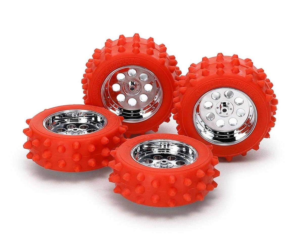 Mini 4WD Large Diameter Spike Tires & Wheels Set (Red/Silver) (4) (40th Anniversary Limited Edition)