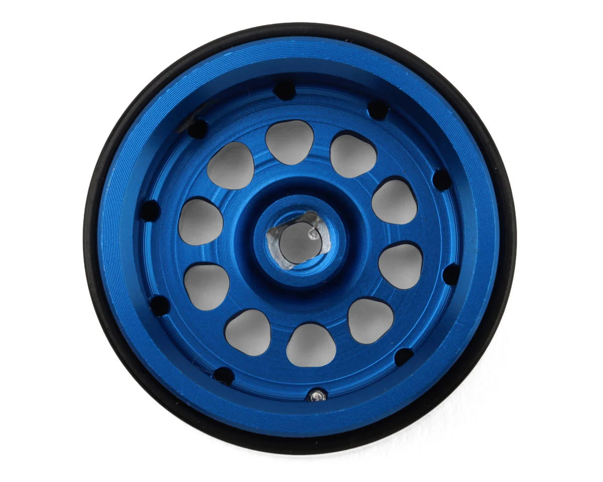 Type E 0.7" Aluminum Micro Crawler Beadlock Wheels (Blue) (4) (9.5g ea) w/Brass Rings