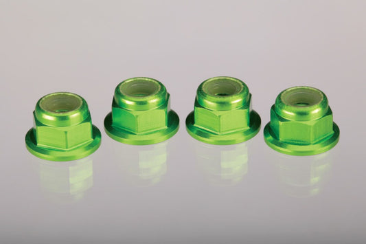 4mm Aluminum Flanged Serrated Nuts (Green) (4)