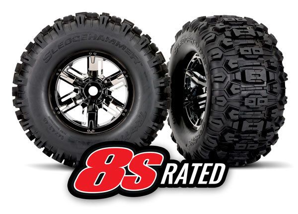 Sledgehammer Tires on Black Chrome Wheels for X-Maxx (x2)
