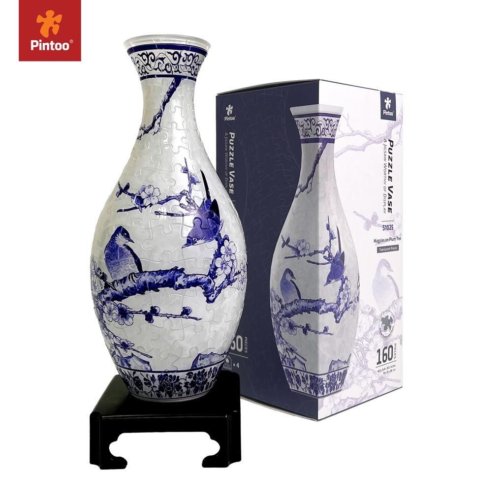 Magpies on Plum Tree - Puzzle Vase
