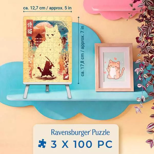 Ukiyo-E Cat Warrior, Red Panda & Dragon Puzzle - 3 in a Box!