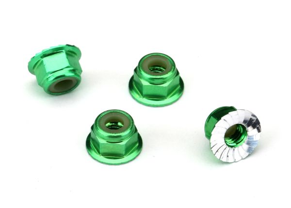 4mm Aluminum Flanged Serrated Nuts (Green) (x4)