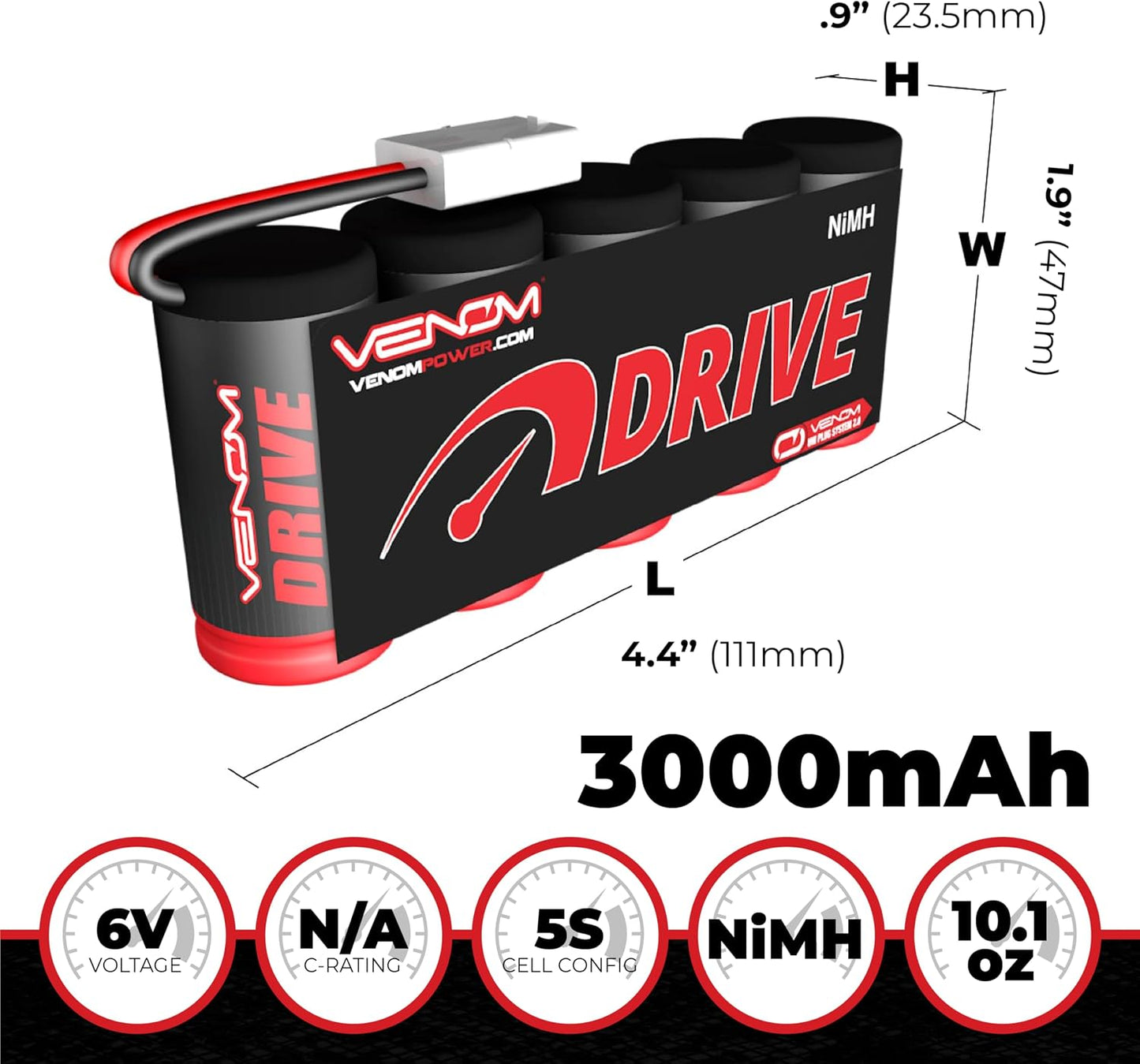 6v 3000mAh 5-Cell Large Scale Receiver NiMH Battery