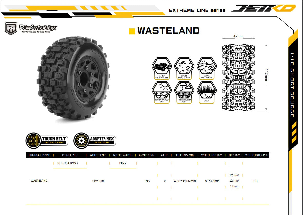 EX-WASTELAND SC Belted Tires (x2) with Removable Hex Wheels