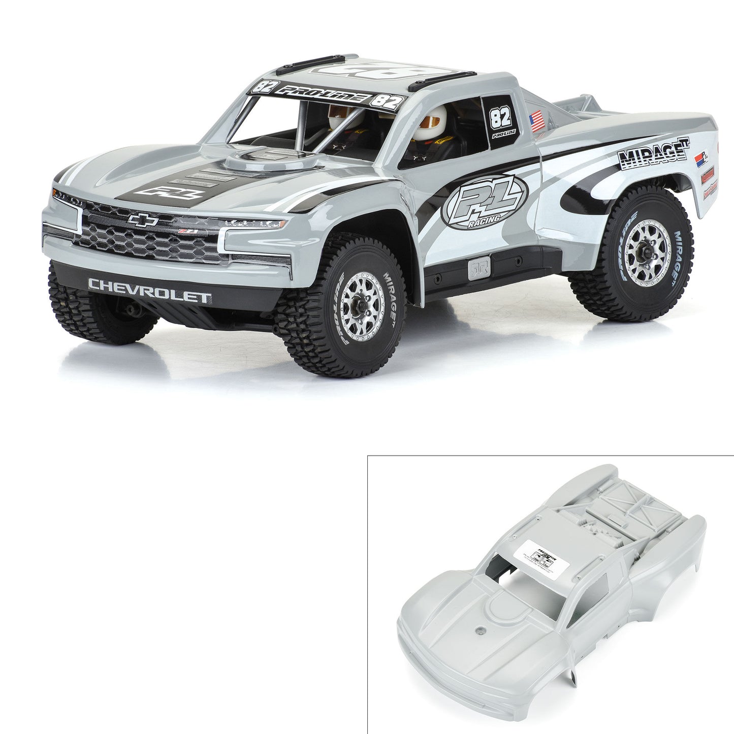 1/16 Pre-Cut 2019 Chevy Trophy Truck  - Gray Body: GROM