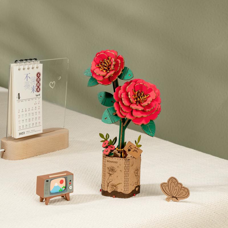 Red Camellia | Rowood TW031 Wooden Flower