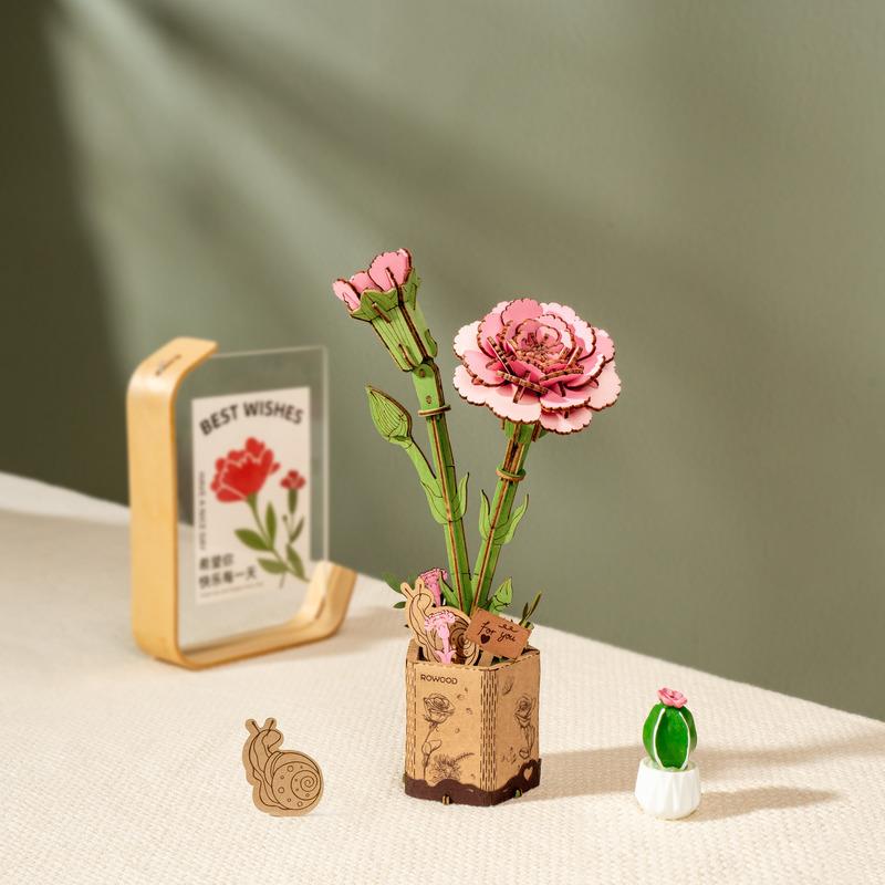 Pink Carnation | Rowood TW051 Wooden Flower