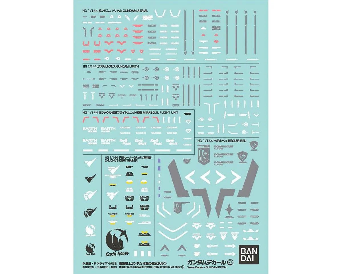 GD-133 Gundam The Witch From Mercury Multiuse #1 Waterslide Decals