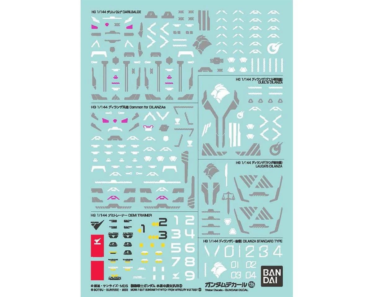 GD-135 Mobile Suit Gundam The Witch From Mercury Multiuse #3 Waterslide Decal Set