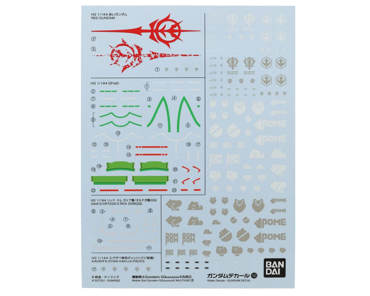 GD-140 Mobile Suit Gundam GQuuuuuuX Multiuse Waterslide Decal Sheet