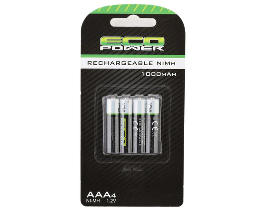 High Power Rechargeable AAA NiMH Batteries (x4) (1.2V/1000mAh)