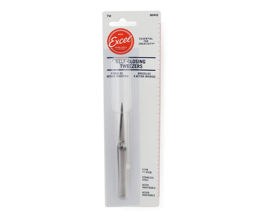 Pointed Self Closing Stainless Steel Tweezers (4.5in)