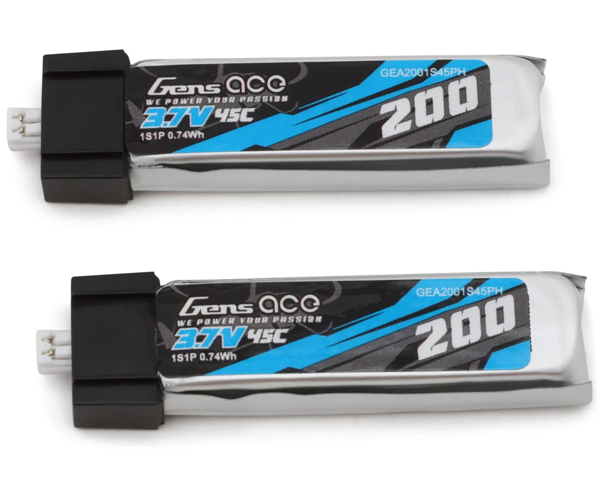 1S LiPo Battery 45C Set (2) (3.7V/200mAh) w/Molex Connector