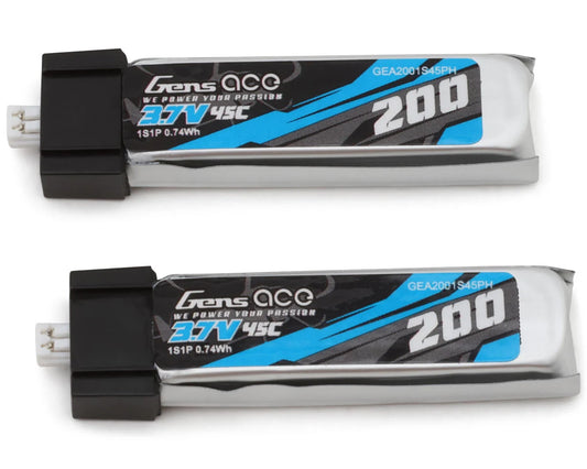 1S LiPo Battery 45C Set (2) (3.7V/200mAh) w/Molex Connector