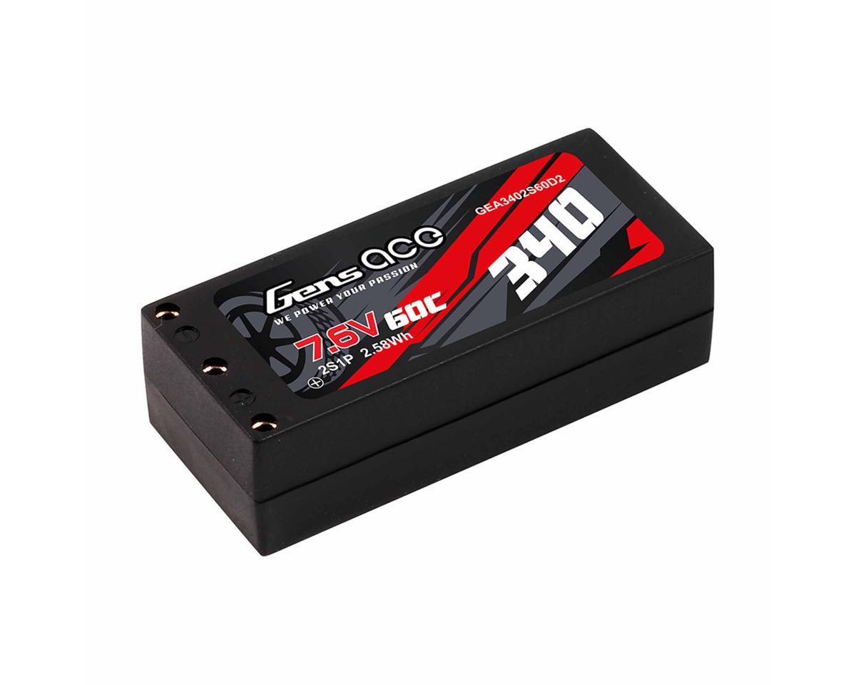 2S 60C Hardcase Shorty LiHV Battery (7.6V/340mAh) w/2mm Bullets