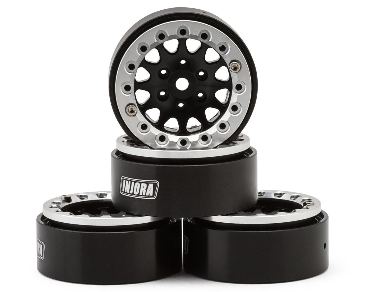 1.3" D-Slot Aluminum Micro Crawler Beadlock Wheels (27g ea) (Black/Chrome) (4)