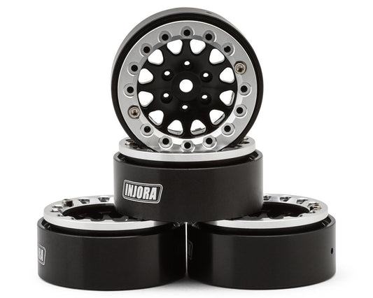 1.3" D-Slot Aluminum Micro Crawler Beadlock Wheels (27g ea) (Black/Chrome) (4)