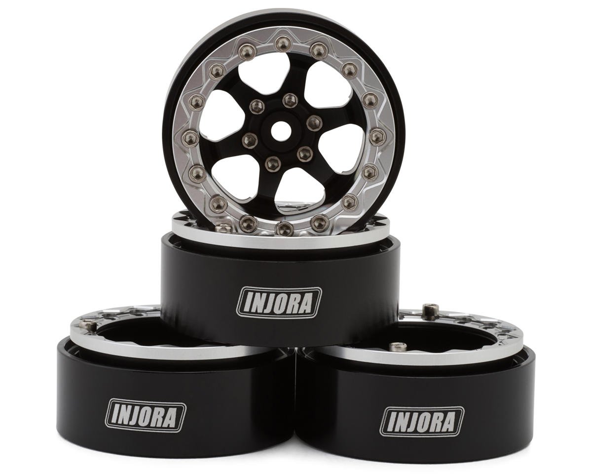 1.3" 6-Slot Aluminum Micro Crawler Beadlock Wheels (23g ea) (Black/Chrome) (4)