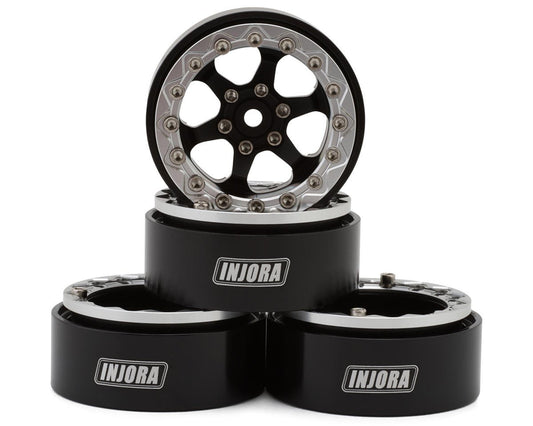 1.3" 6-Slot Aluminum Micro Crawler Beadlock Wheels (23g ea) (Black/Chrome) (4)