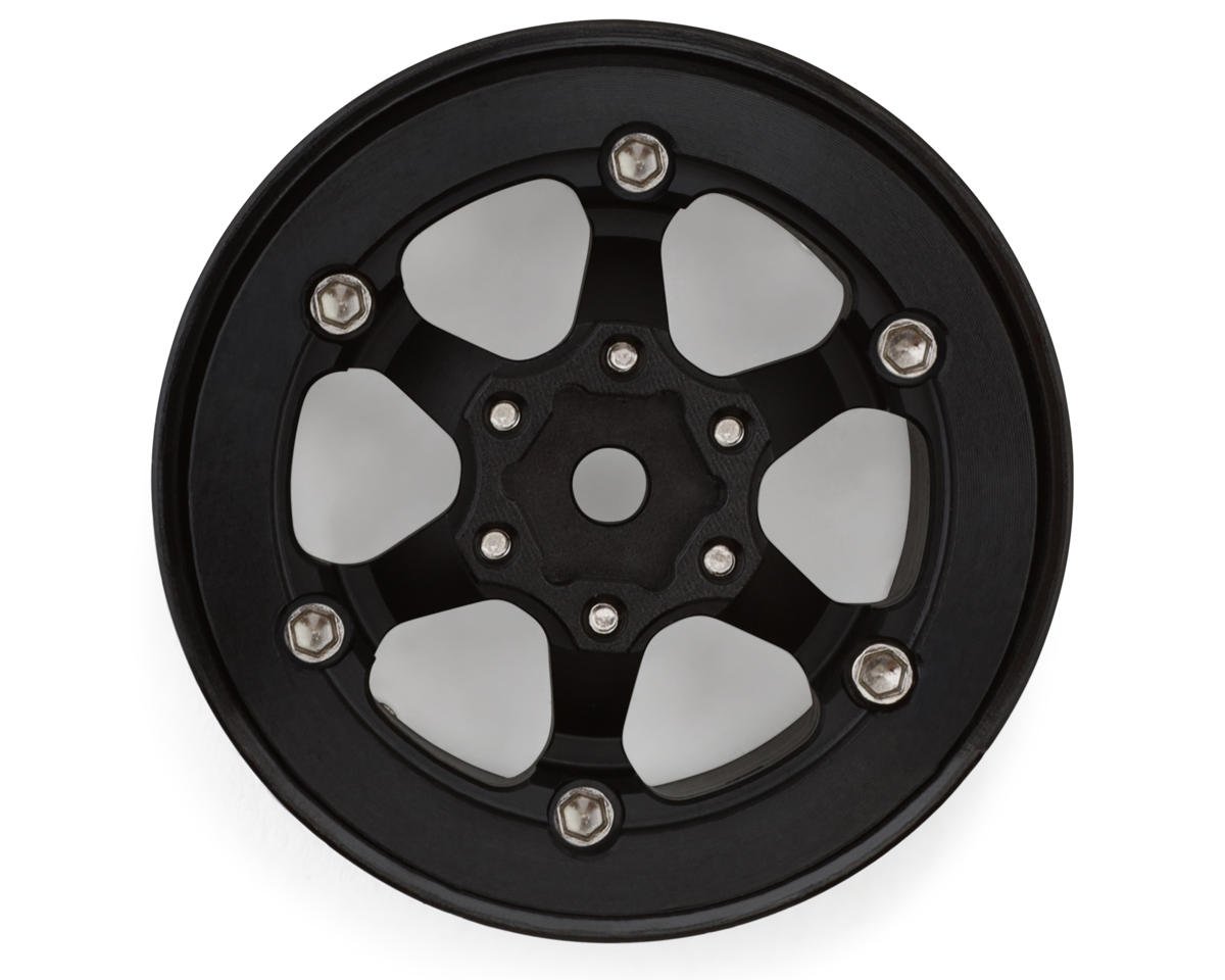 1.3" 6-Slot Aluminum Micro Crawler Beadlock Wheels (23g ea) (Black/Chrome) (4)