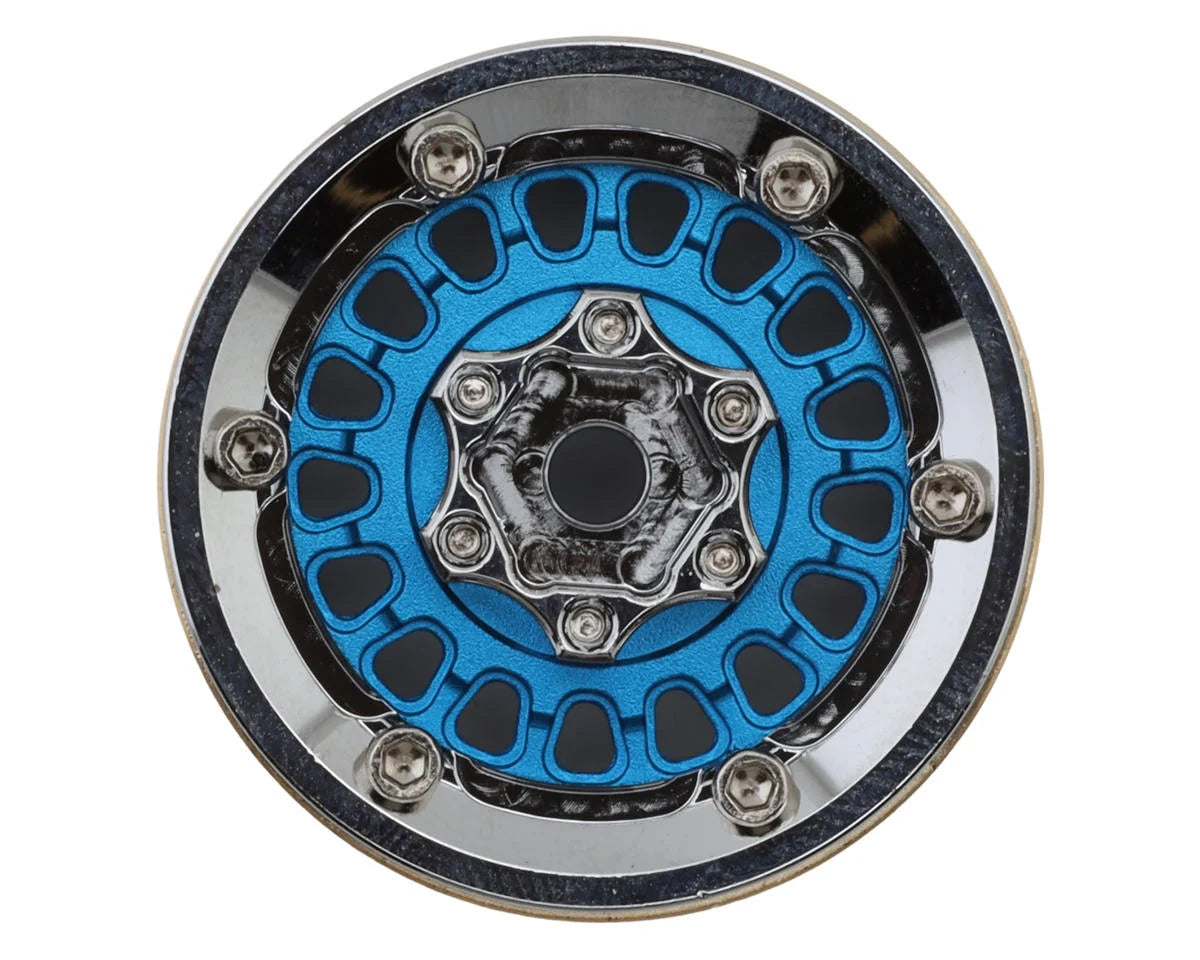 1.0" ModuWheel Brass & Aluminum Micro Crawler Beadlock Wheels (Blue) (4) (21g ea) (-4.4mm Offset)
