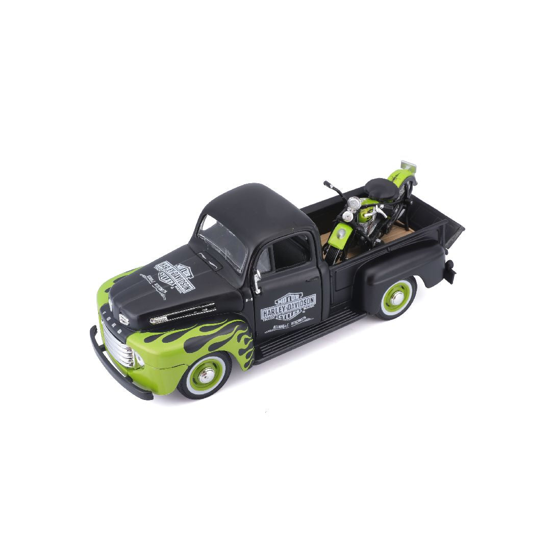 Maisto 1/24 Harley Davidson '48 FL Panhead + '48 Ford F-1 Pickup (Dull Black/Green)