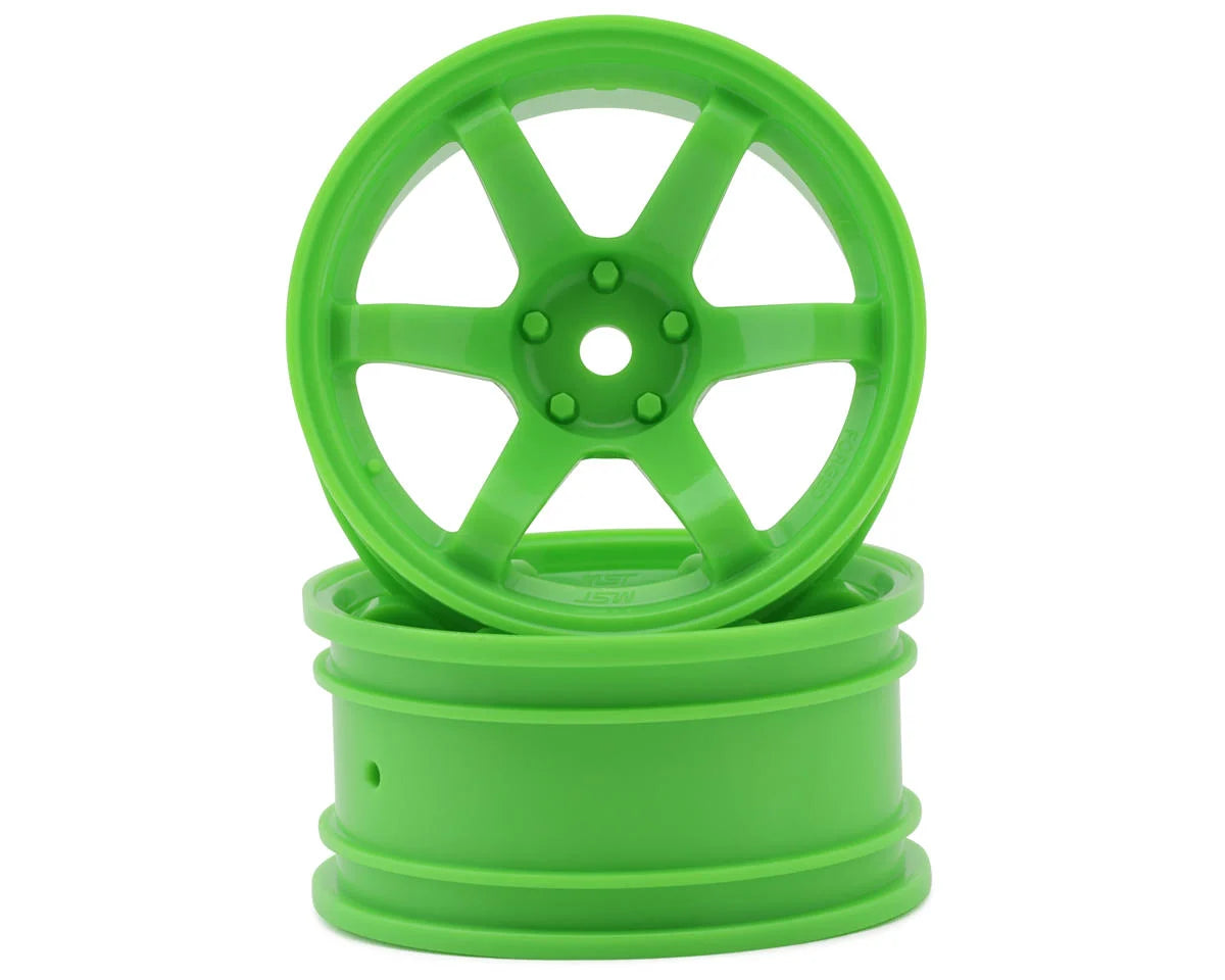 TE37 1/10 High Traction Drift Wheels (Green) (2) (5mm Offset) w/Mounting Foam