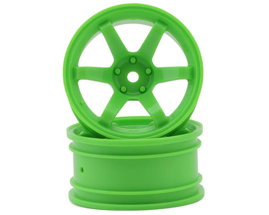 TE37 1/10 High Traction Drift Wheels (Green) (2) (5mm Offset) w/Mounting Foam