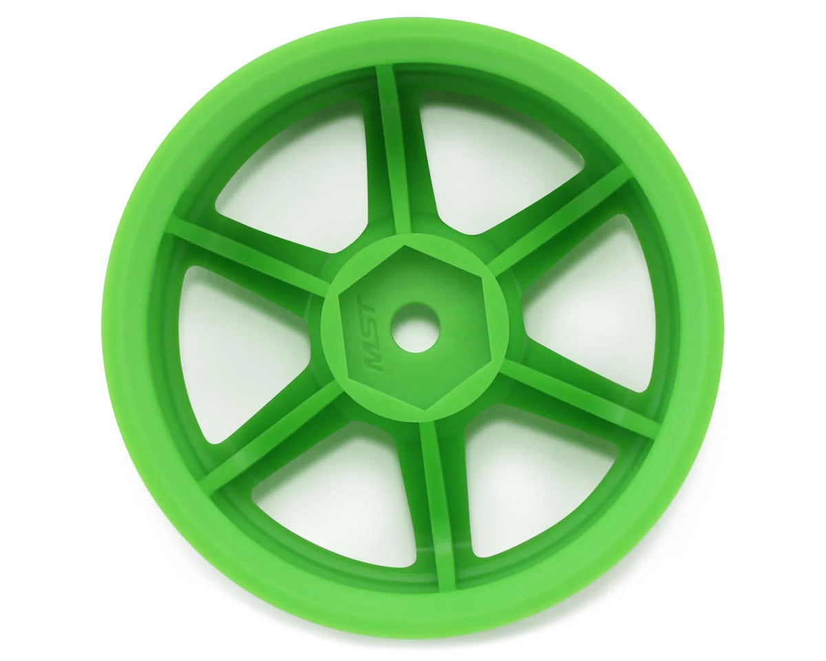 TE37 1/10 High Traction Drift Wheels (Green) (2) (5mm Offset) w/Mounting Foam
