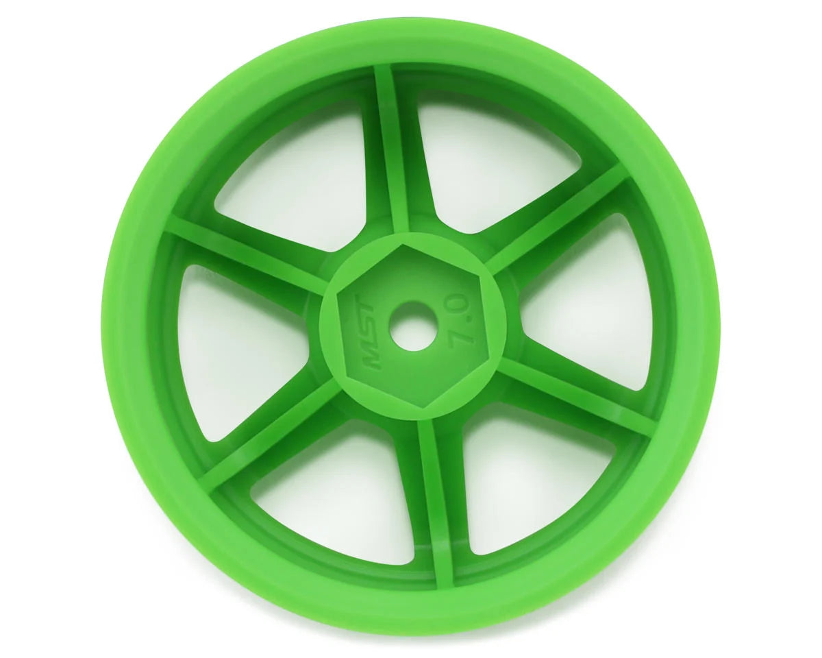 TE37 1/10 High Traction Drift Wheels (Green) (2) (7mm Offset) w/Mounting Foam