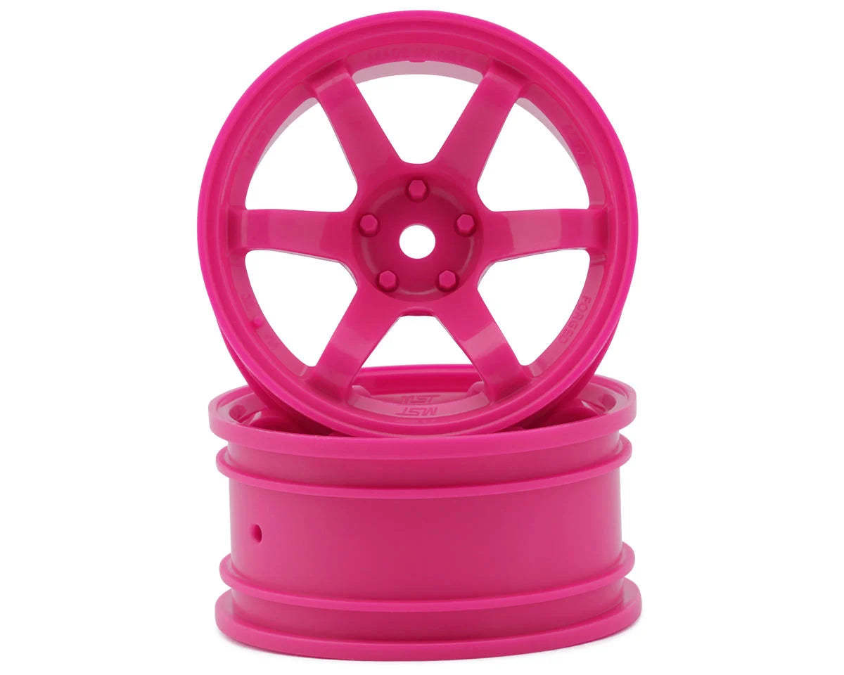 TE37 1/10 High Traction Drift Wheels (Hot Pink) (2) (7mm Offset) w/Mounting Foam