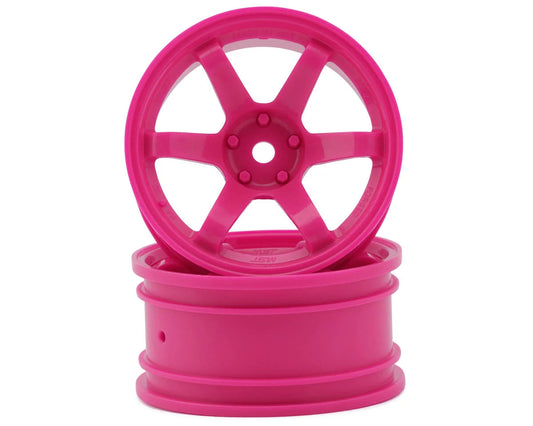 TE37 1/10 High Traction Drift Wheels (Hot Pink) (2) (7mm Offset) w/Mounting Foam