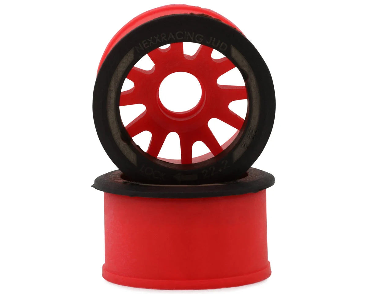 Mini-Z RWD "JUD" EVO Rear Threaded Side-Wall Carbon Fiber Rims (0mm Offset) (Red) (2)