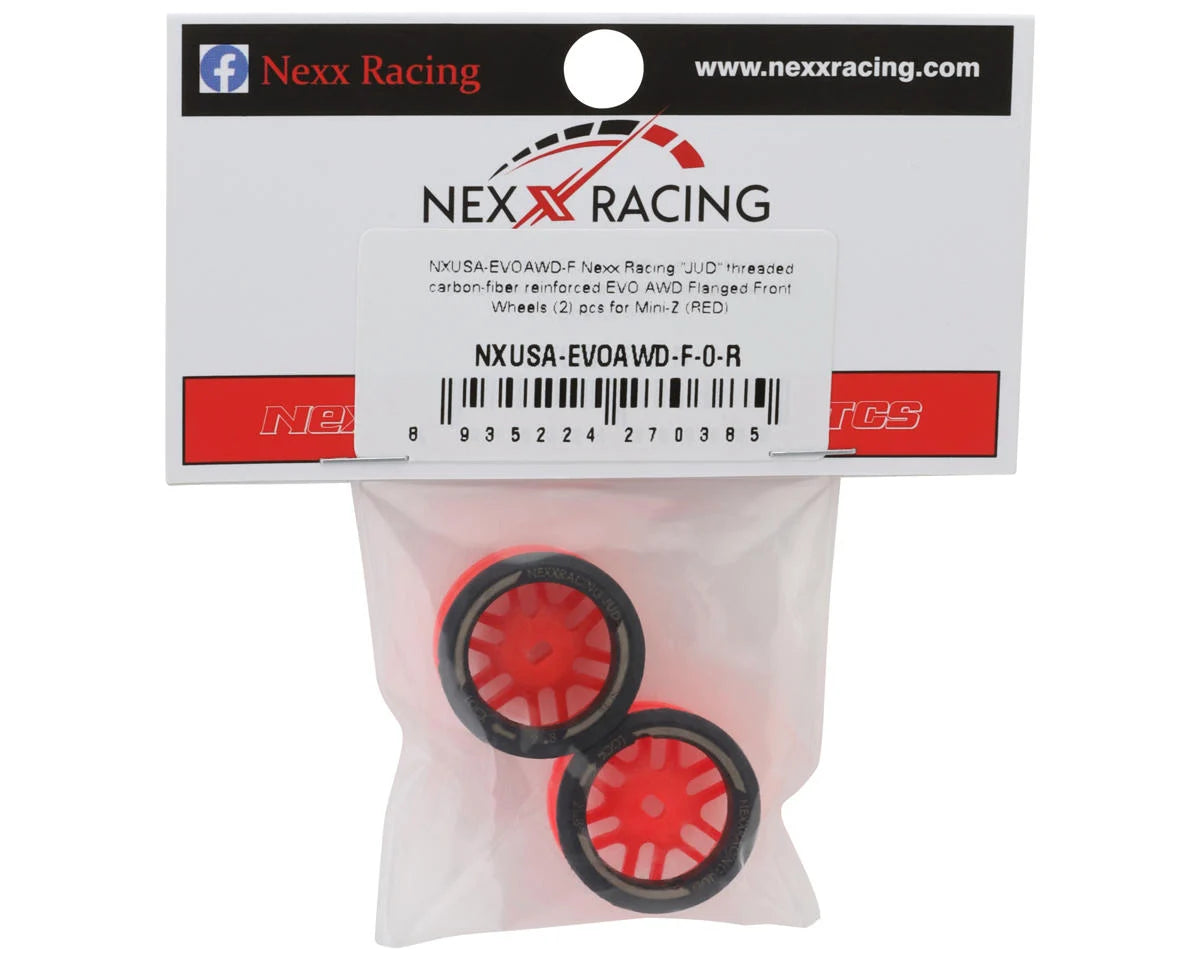 Mini-Z AWD "JUD" EVO Front Threaded Side-Wall Carbon Fiber Rims (0mm Offset) (Red) (2)