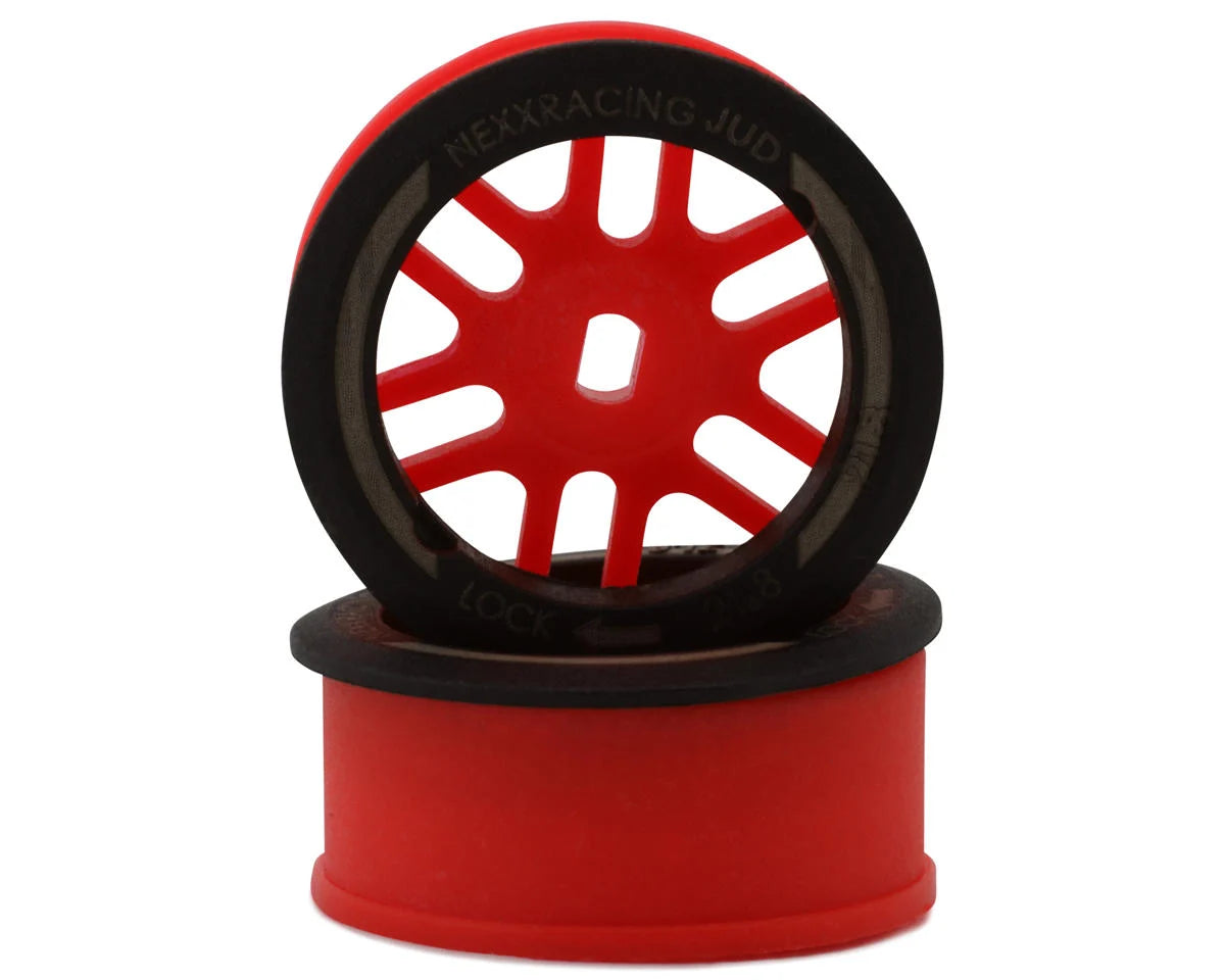 Mini-Z AWD "JUD" EVO Front Threaded Side-Wall Carbon Fiber Rims (0mm Offset) (Red) (2)