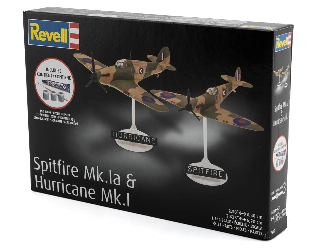 1/144 Spitfire Mk.Ia & Hurricane Mk.I Plastic Model Kit w/Paint, Brush & Cement