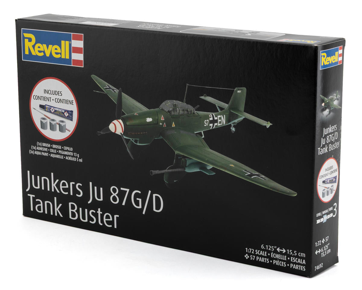 1/72 Junkers Ju 87 G/D Tank Buster Plastic Model Kit w/Paint, Brush & Cement