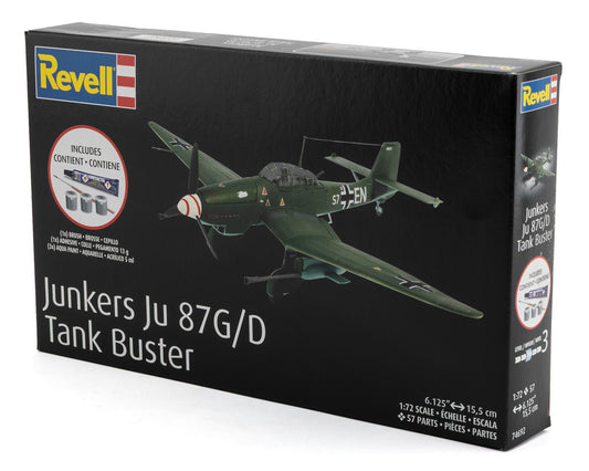 1/72 Junkers Ju 87 G/D Tank Buster Plastic Model Kit w/Paint, Brush & Cement