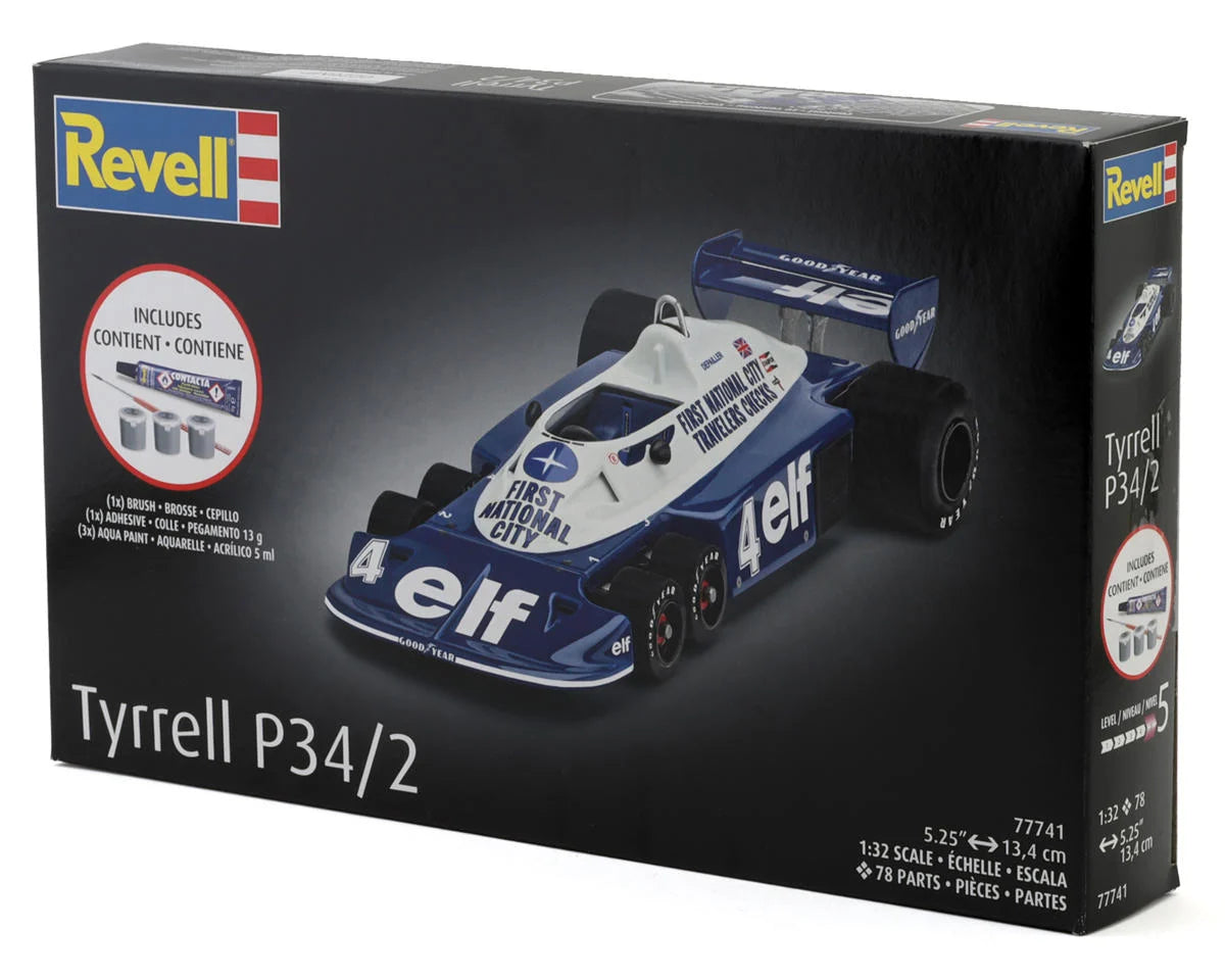 1/32 Tyrrell P34/2 6-Wheel Formula 1 Car Plastic Model Kit w/Paint, Brush & Cement
