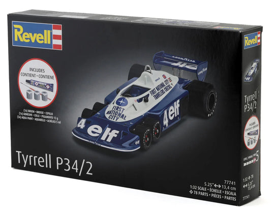 1/32 Tyrrell P34/2 6-Wheel Formula 1 Car Plastic Model Kit w/Paint, Brush & Cement